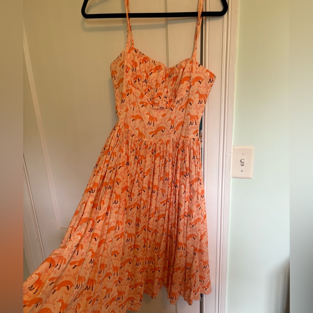 Vintage Inspired Orange Fox Print Sundress